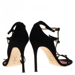 Pre Owned Carolina Herrera Black Suede Strappy Sandals Size 40