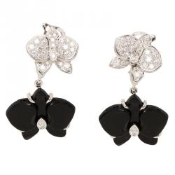 Pre Owned أقراط كارتييه كيريس دو أوركيديس بار كارتييه ألماس عقيق وذهب أبيض