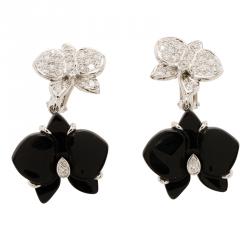 Pre Owned أقراط كارتييه كيريس دو أوركيديس بار كارتييه ألماس عقيق وذهب أبيض