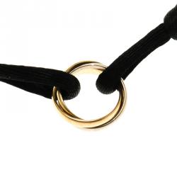 Pre Owned Cartier Trinity Three Tone 18k Gold Black Adjustable Cord Bracelet