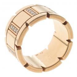 Pre Owned Cartier Tank Francaise Diamond & 18k Yellow Gold Ring Size 53