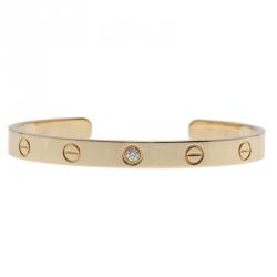 Pre Owned  Cartier Love 1 Diamond Yellow Gold Open Cuff Bracelet
