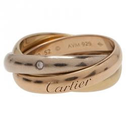 مملوكة مسبقًا Cartier Trinity 5 Diamonds Three Tone Gold Small Model Ring Size 52