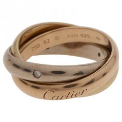 مملوكة مسبقًا Cartier Trinity 5 Diamonds Three Tone Gold Small Model Ring Size 52