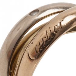 مملوكة مسبقًا Cartier Trinity 5 Diamonds Three Tone Gold Small Model Ring Size 52