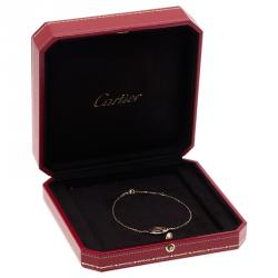 Pre Owned Cartier Logo Double C Diamonds Rose Gold Bracelet