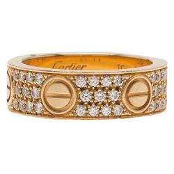 Pre Owned Cartier Love Diamond Rose Gold Band Ring Size 55
