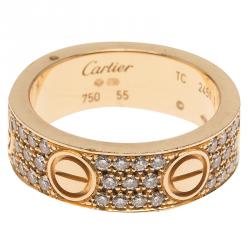 Pre Owned Cartier Love Diamond Rose Gold Band Ring Size 55