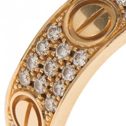 Pre Owned Cartier Love Diamond Rose Gold Band Ring Size 55
