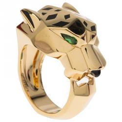 Pre Owned Cartier Panthere de Cartier Garnet and Onyx Yellow Gold Ring Size 55