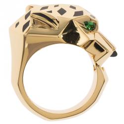 Pre Owned Cartier Panthere de Cartier Garnet and Onyx Yellow Gold Ring Size 55