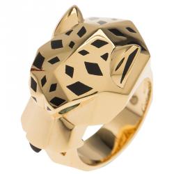 Pre Owned Cartier Panthere de Cartier Garnet and Onyx Yellow Gold Ring Size 55