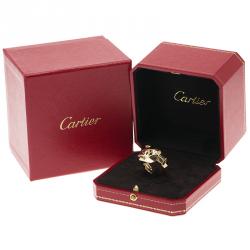Pre Owned Cartier Panthere de Cartier Garnet and Onyx Yellow Gold Ring Size 55