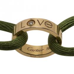 Pre Owned Cartier Love Charity Diamond Rose Gold Green Cord Adjustable Bracelet