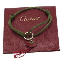 Pre Owned Cartier Love Charity Diamond Rose Gold Green Cord Adjustable Bracelet