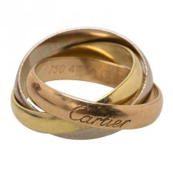 Pre Owned Cartier Trinity De Cartier Classic Three Tone 18k Gold Band Ring 47