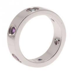 Pre Owned Cartier Love Colored Gemstones and White Gold Band Ring Size 49