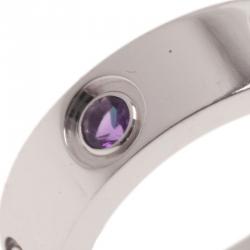 Pre Owned Cartier Love Colored Gemstones and White Gold Band Ring Size 49