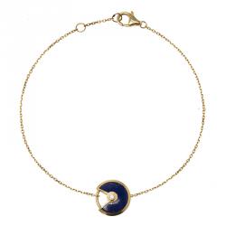 Pre Owned Cartier Amulette de Cartier Diamond & Lapis Lazuli Yellow Gold Bracelet