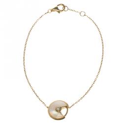 Pre Owned Cartier Amulette De Cartier Mother of Pearl Diamond 18k Yellow Gold Bracelet