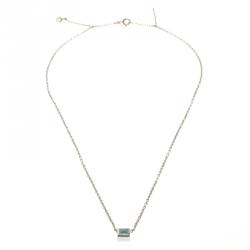Pre Owned Cartier Aquamarine 18k White Gold Tank Pendant Chain Necklace 