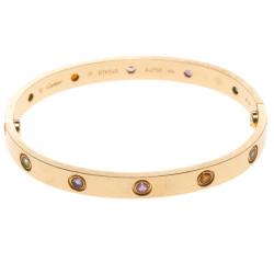 Pre Owned Cartier Love Coloured Gemstones 18K Rose Gold Bracelet 17cm