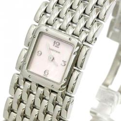 Pre Owned Cartier Pink Mother of Pearl Stainless Steel Ruban Women's Wristwatch 21MM
