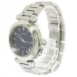 Pre Owned ساعة يد نسائية كارتييه باشا ستانلس ستيل زرقاء 35 مم