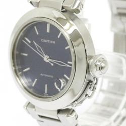 Pre Owned ساعة يد نسائية كارتييه باشا ستانلس ستيل زرقاء 35 مم