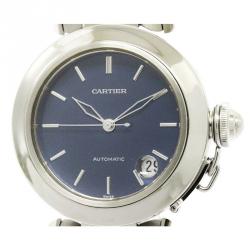 Pre Owned ساعة يد نسائية كارتييه باشا ستانلس ستيل زرقاء 35 مم
