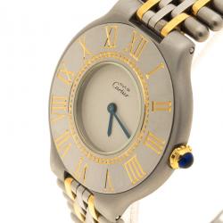 Pre Owned Cartier Grey Two Tone Stainless Steel Must 21 De Cartier Women's Wristwatch 31 mm