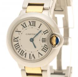 Pre Owned Cartier Grey Yellow Gold and Stainless Steel Ballon Bleu De Cartier Women's Wristwatch 28 mm