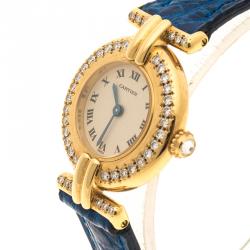 Pre Owned Cartier Beige 18K Yellow Gold and Diamond Colisee Vintage Women's Wristwatch 24 mm