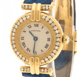 Pre Owned Cartier Beige 18K Yellow Gold and Diamond Colisee Vintage Women's Wristwatch 24 mm