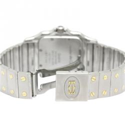 Pre Owned Cartier Cream 18K Yellow Gold and Stainless Steel Santos Galbee Women's Wristwatch 29MM