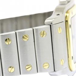 Pre Owned Cartier Cream 18K Yellow Gold and Stainless Steel Santos Galbee Women's Wristwatch 29MM
