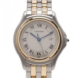 Pre Owned Cartier Ivory Stainless Steel and Yellow Gold Panthere Women's Wristwatch 33MM