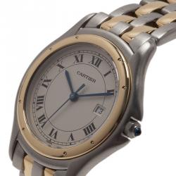 Pre Owned Cartier Ivory Stainless Steel and Yellow Gold Panthere Women's Wristwatch 33MM