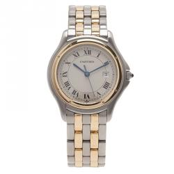 Pre Owned Cartier Ivory Stainless Steel and Yellow Gold Panthere Women's Wristwatch 33MM