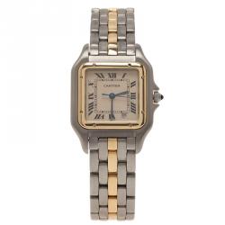 Pre Owned Cartier Ivory Stainless Steel and Gold Panthere Women's Wristwatch 27MM
