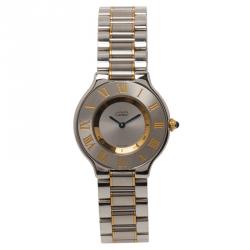 Pre Owned Cartier Silver Stainless Steel and 18K Yellow Gold Must Women's Wristwatch 28MM