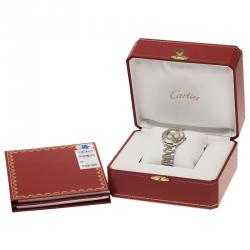 Pre Owned Cartier Silver Stainless Steel and 18K Yellow Gold Must Women's Wristwatch 28MM