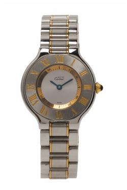 Pre Owned Cartier Silver Gold-Plated Stainless Steel Must 21 Women's Wristwatch 30MM