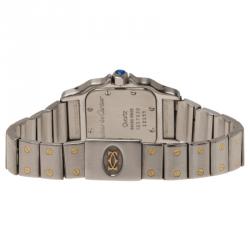 Pre Owned Cartier Cream Stainless Steel and 18K Yellow Gold Santos Women's Wristwatch 24MM