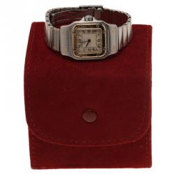 Pre Owned Cartier Cream Stainless Steel and 18K Yellow Gold Santos Women's Wristwatch 24MM