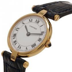 Pre Owned Cartier White 18K Yellow Gold Vendome Women's Wristwatch 24MM