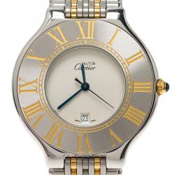 Pre Owned Cartier Ivory Stainless Steel Must 21 Women's Wristwatch 33MM