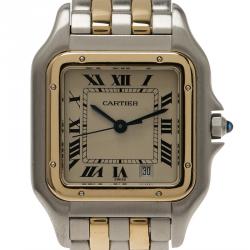 Pre Owned Cartier Ivory 18K Yellow Gold and Stainless Steel Tank Women's Wristwatch 27MM