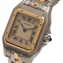 Pre Owned Cartier Ivory 18K Yellow Gold and Stainless Steel Panthere Wristwatch 22MM