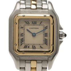Pre Owned Cartier Ivory 18K Yellow Gold and Stainless Steel Panthere Wristwatch 22MM